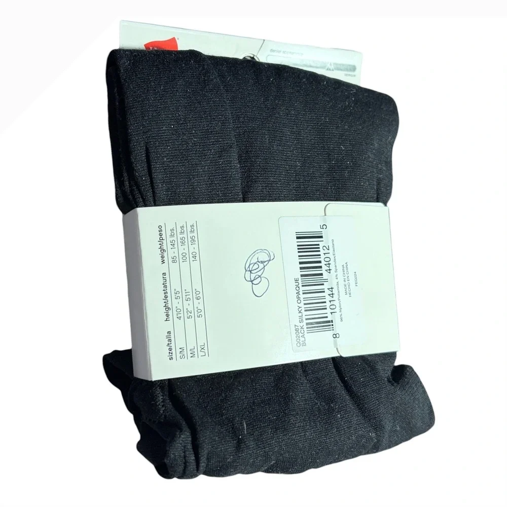 NEW Hanes Silky Opaque Tights‎ Black M L Non Control Top 1 Pair Women's Hosiery
